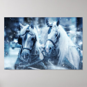 Poster Foto de inverno de uma bela equipe de cavalos