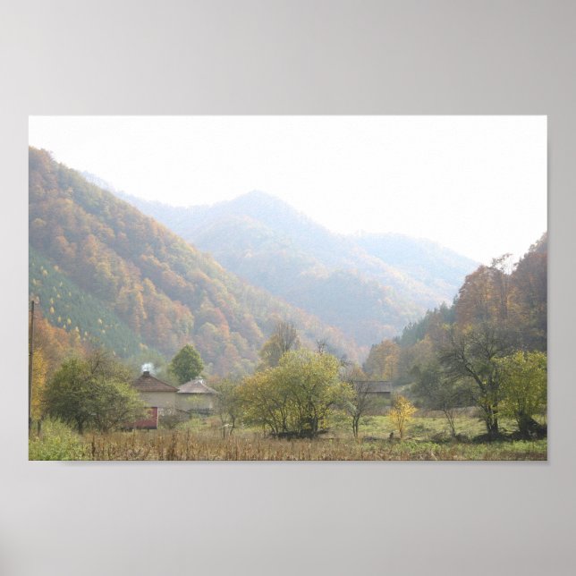 Póster Foto de Montanha da Aldeia do Dia de outono do pos (Frente)
