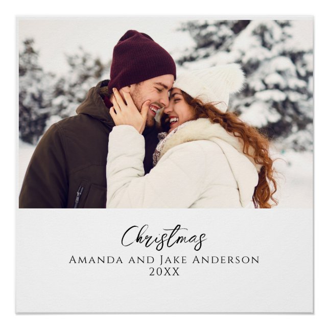 Póster Foto de Natal Personalizada de Branco Moderno (Frente)