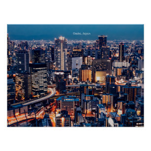 Póster Foto de paisagem urbana de Osaka no Japão