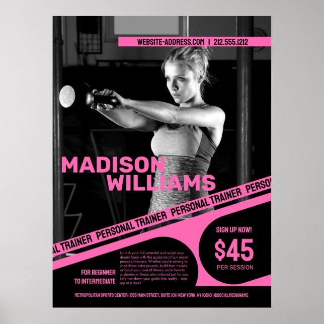Poster Foto de Personal Trainer Rosa Vibrante Ousado (Frente)
