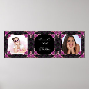Póster Foto do Banner de Aniversário de 00 anos Rosa Pret