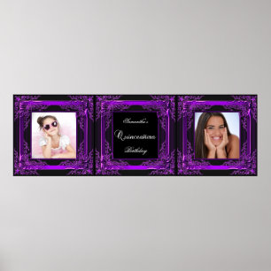 Poster Foto do Banner Festa de Quinceanera Roxo Preto