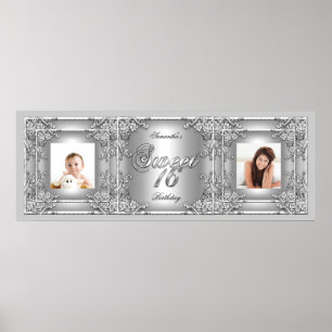 Poster Foto do Banner Festa Sweet 16 Floral Prata