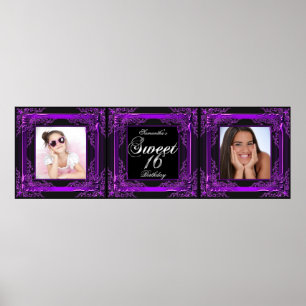 Póster Foto do Banner Festa Sweet 16 Roxo Preto
