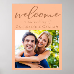 Poster Foto do Casal Peach doce Bem-vinda ao nosso casame
