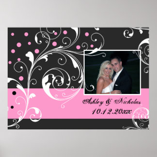 Póster Foto do casamento rosa preto de folha de rolagem f