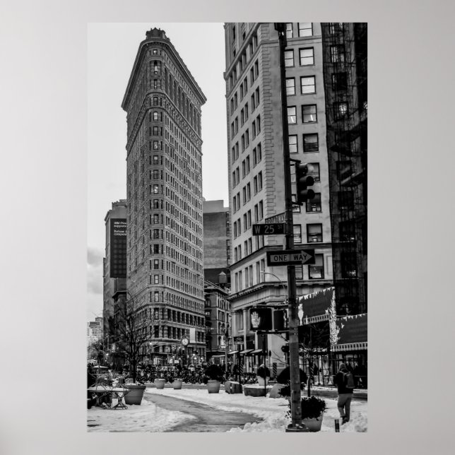 Póster Foto do edifício Flatiron preto e branco em NYC (Frente)