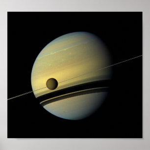 Póster Foto do Espaço Cassini de Saturno e Titã