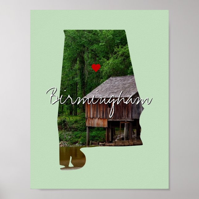 Poster Foto do estado do Alabama e nome da cidade (Frente)