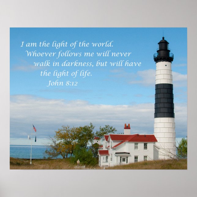 Poster Foto do farol com John 8:12 (Frente)