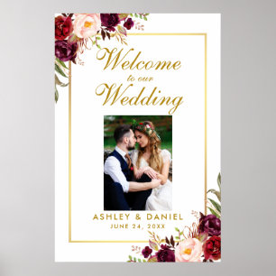 Poster Foto Dourado floral da boa vinda do casamento de