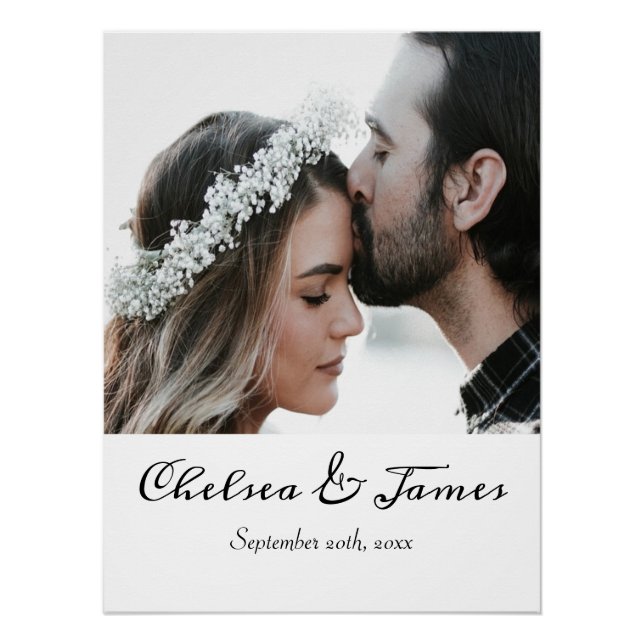 Póster Foto Elegante Moderna Caligrafia Nome Data Casamen (Frente)