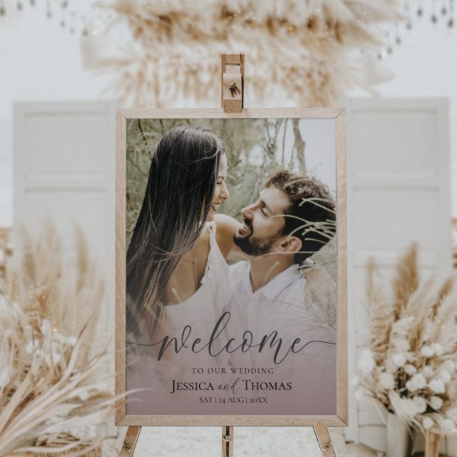 Poster Foto Elegante rosa e preto Bem-vindo ao nosso casa (Criador carregado)