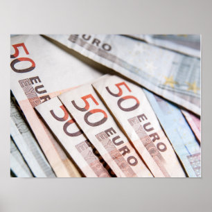Poster Foto em Close-Up de Notas de Euro Economia Poupa