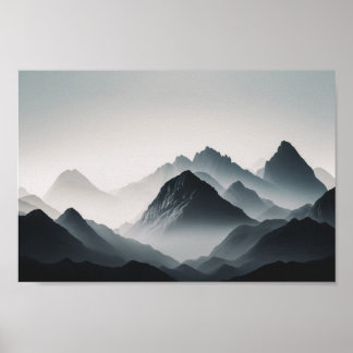 Poster Foto em preto suave e branco das montanhas