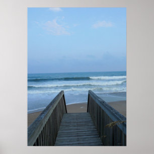Póster Foto enevoada das ondas de areia da praia do cais