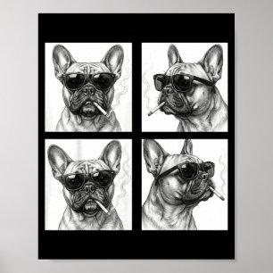 Poster Foto engraçada de bulldog francês fumando cigarro