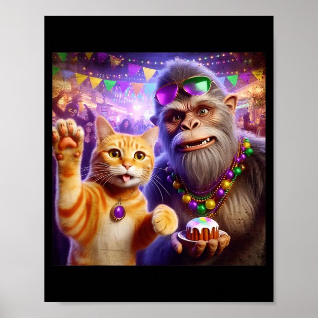 Poster Foto engraçada de Carnaval com gato e citação do P (Frente)
