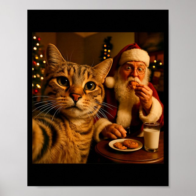 Poster Foto Engraçada de Gato com Papai Noel Meme de Nata (Frente)