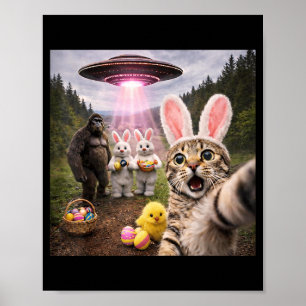 Poster Foto engraçada de gato no dia de Páscoa com coelho