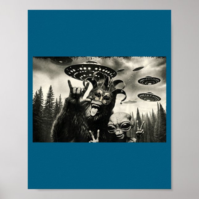 Poster Foto engraçada de Mardi Gras de Pé Grande Alien (Frente)