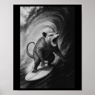 Poster Foto Engraçada de Possum Surfando no Quadro de Sur