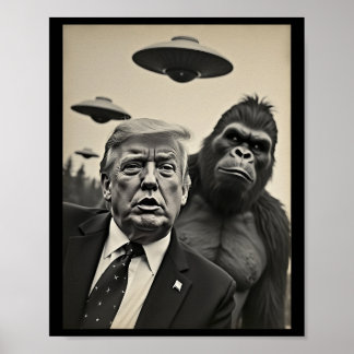Poster Foto engraçada de Trump e Pé Grande com óvnis e al