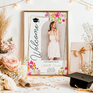 Poster Foto Floral Boho floral com graduação em dourado