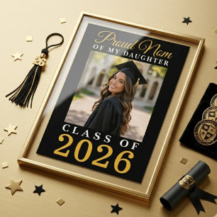 Poster Foto Formal de Graduação Preta e Dourada de Mãe Or