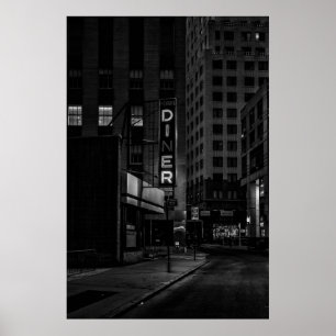 POSTER FOTO GRAYSCALE DO SINAL DE JANTAR DE PEARL NA CIDA