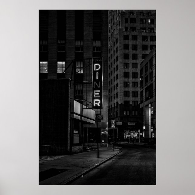 POSTER FOTO GRAYSCALE DO SINAL DE JANTAR DE PEARL NA CIDA (Frente)