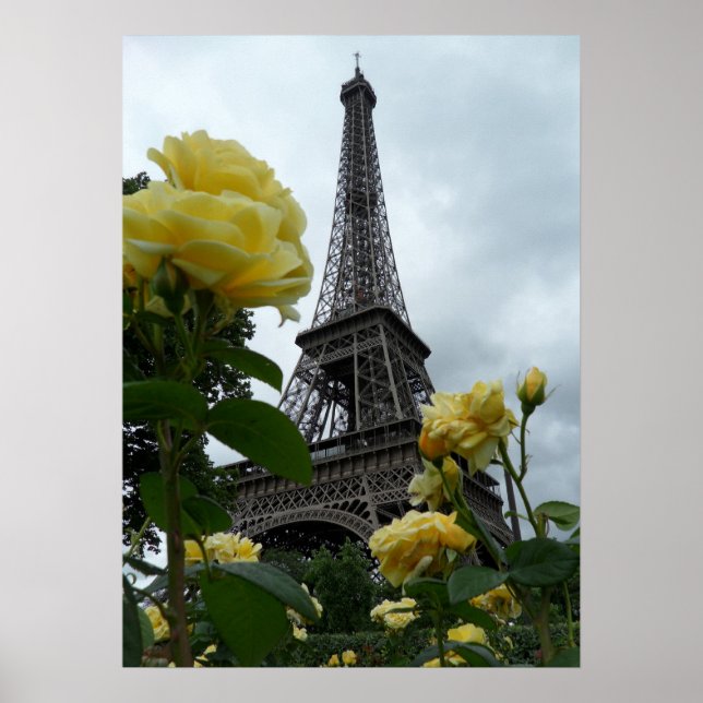 Poster Foto magnífica Torre Eiffel Paris - Rosas Amarelas (Frente)