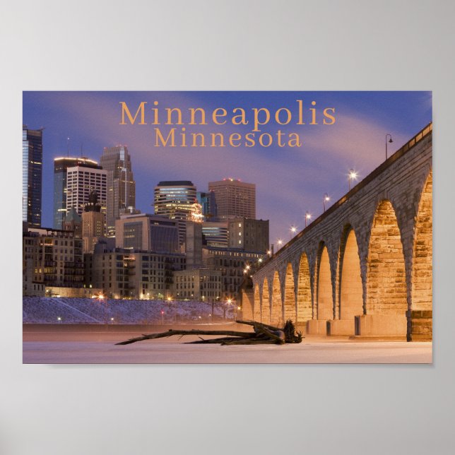 Poster Foto Minneapolis Minn Skyline | Ponte Stone Arch (Frente)