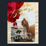 Poster Foto Moderna Arco Bordô Floral Bem-vindo Casamento<br><div class="desc">Foto Moderna Arco Bordô Dourado Floral Coroa Bem-vindo Casamento</div>