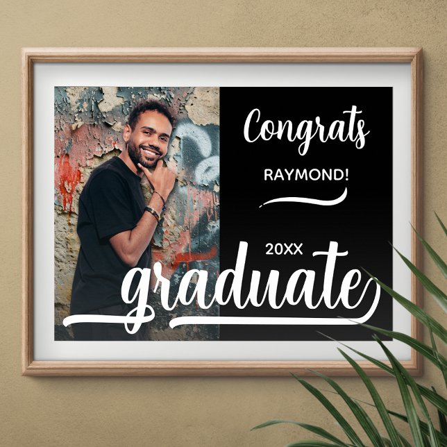 Poster Foto Moderna Grata Formando Preto (Congrats Graduate black poster with your photo, INSTANT DOWNLOAD and/or PRINTED)
