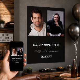 Póster Foto personalizada amigos aniversário preto branco