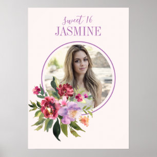 Poster Foto personalizada Blush Pink Watercolor Floral Bi