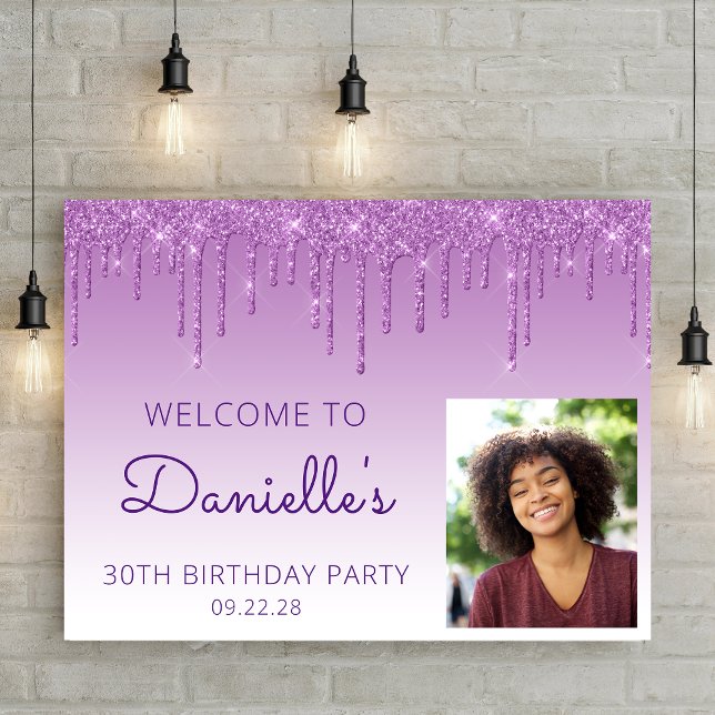 Poster Foto Personalizada Brilho Roxo Bem-vindo Aniversár (Criador carregado)