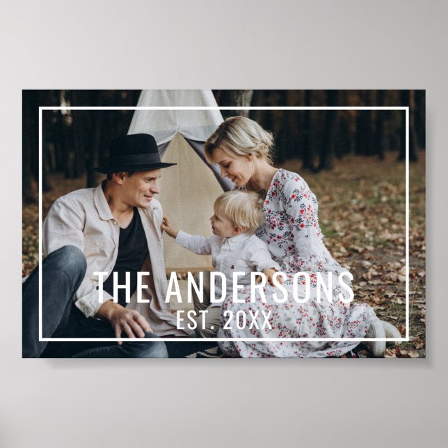 Poster Foto personalizada com nome de família e ano estab (Frente)