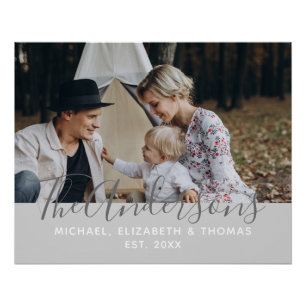 Póster Foto personalizada com nome de família e ano estab