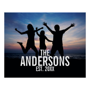Póster Foto personalizada da família com nome da família