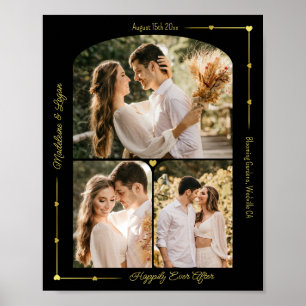 Poster Foto Personalizada de Casamento Colagem de Coraçõe