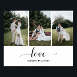 Poster Foto Personalizada de Casamento Personalizado de S<br><div class="desc">Design moderno e elegante imprimiu Adicionar seu próprio script de amor Manuscrito Personalizado Poster de Foto 3 Casamento Personalizado que pode ser personalizado com seu texto. Veja a Design de Arte Gráfica para outros produtos que combinam com este design!</div>