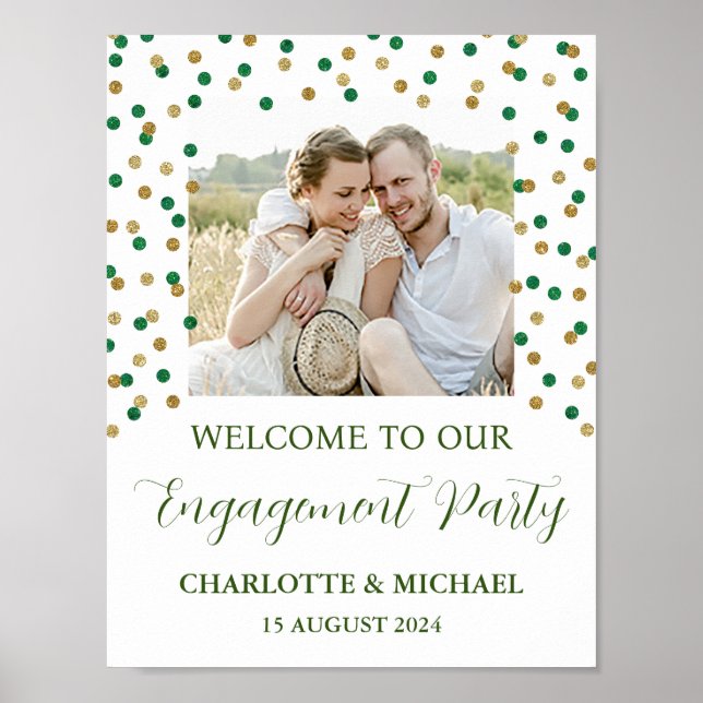 Poster Foto personalizada de Festa de noivado verde Doura (Frente)