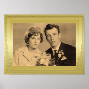 Poster Foto personalizada de quadro de borda dourada luxu