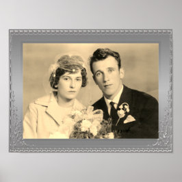 Poster Foto personalizada de quadro de borda prateada de 