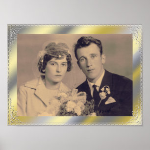 Poster foto personalizada do quadro de borda prateada na