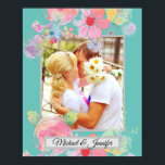Poster Foto Personalizada Floral do Teal e do Chique<br><div class="desc">Poster personalizado com arte floral e chique armando sua foto.</div>