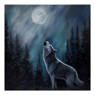 Póster Foto personalizada Pet Wolf Howling Na Lua